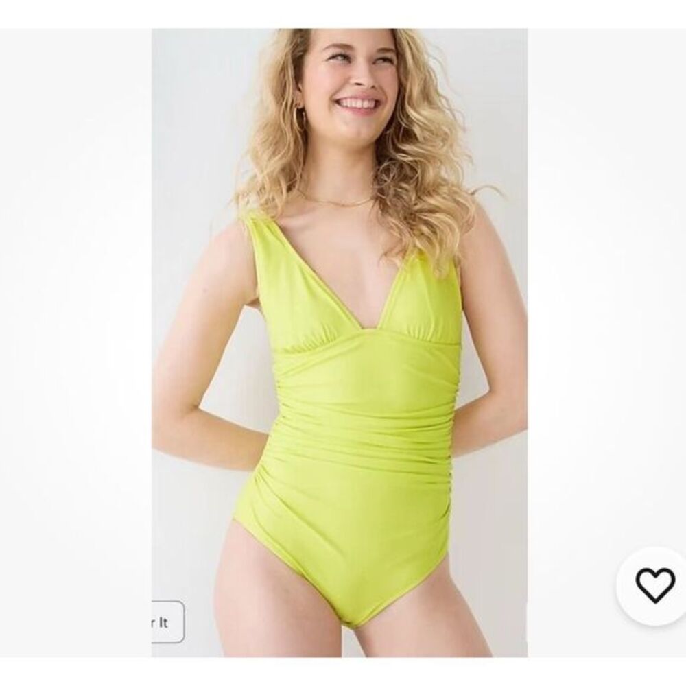 J. Crew One-Piece Swimsuit Yellow Ruched V-Neck Full-Coverage Bottom Suit Sz 10